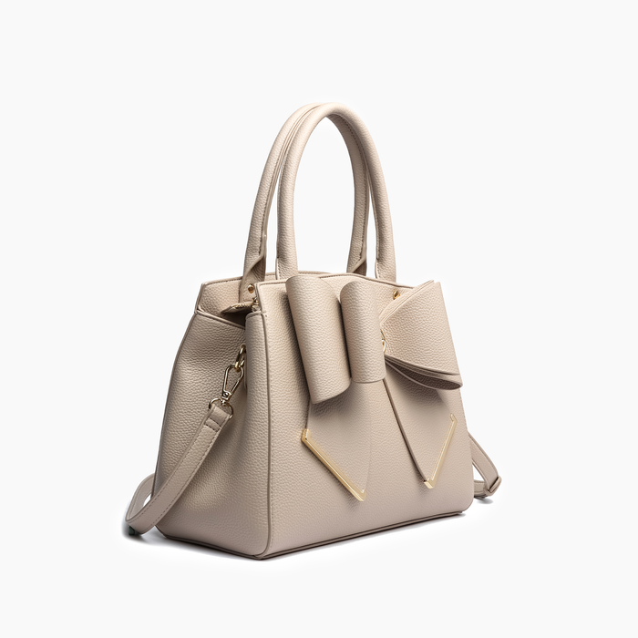 Poppy Bowtie Structured Top Handle Spring Shoulder Bag-  Beige