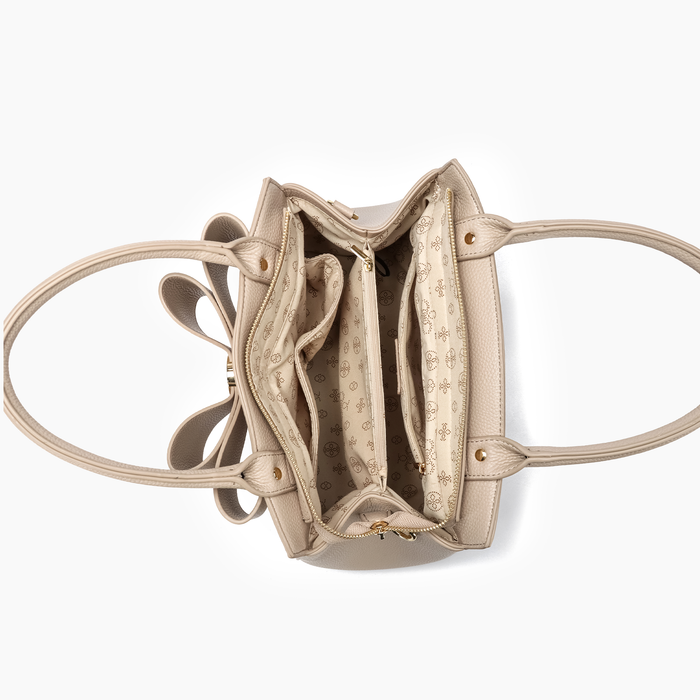 Poppy Bowtie Structured Top Handle Spring Shoulder Bag-  Beige