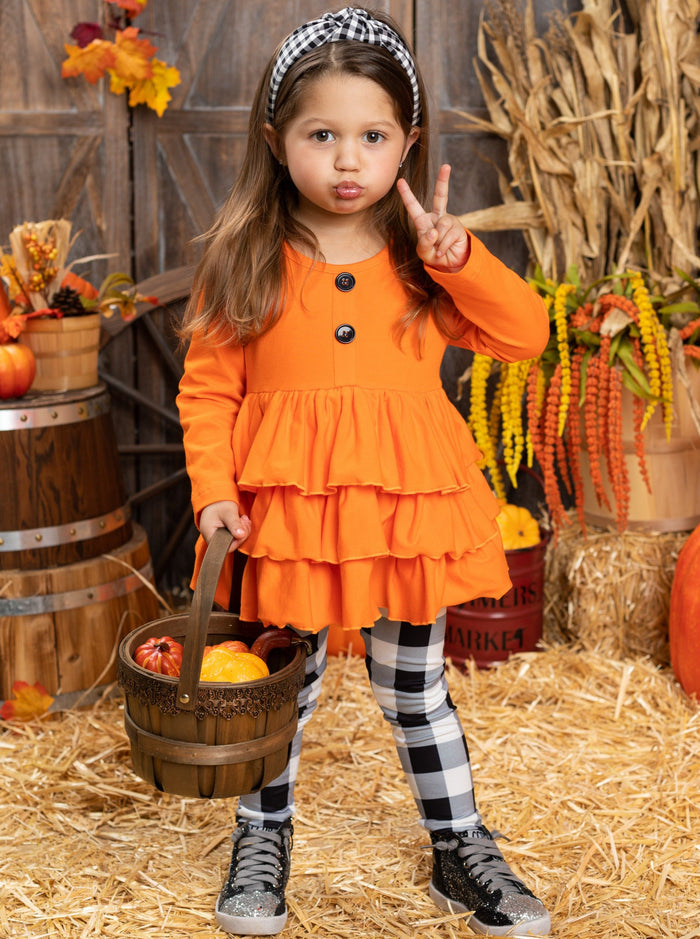 Fall Outfits | Ruffle Tunic & Plaid Legging Set | Cute Fall Girls Sets