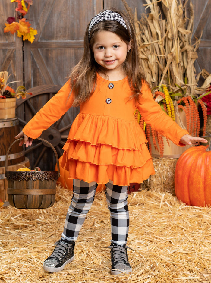 Fall Outfits | Ruffle Tunic & Plaid Legging Set | Cute Fall Girls Sets