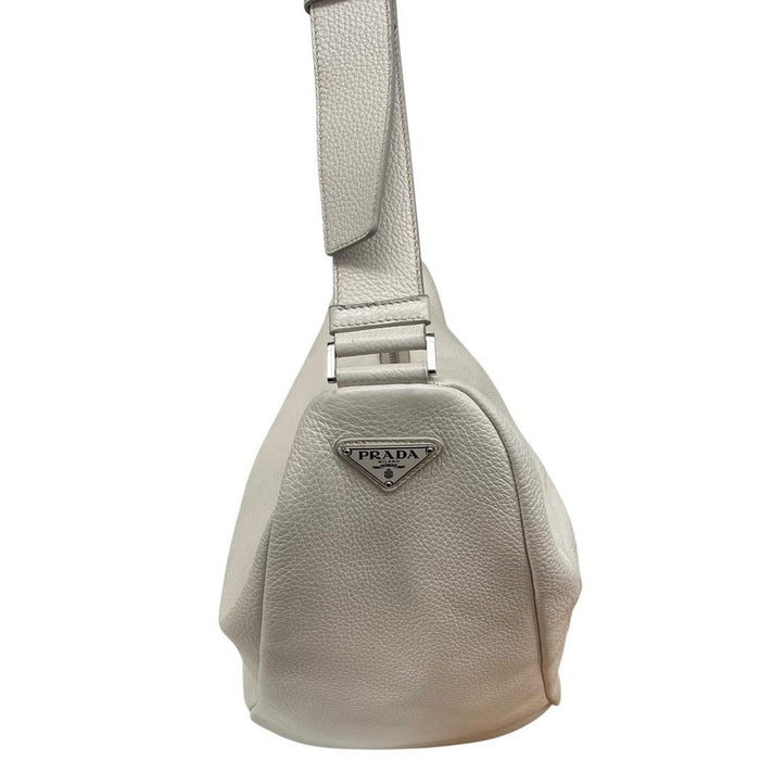 Prada Cream Saffiano Leather Large Triangle Shoulder Bag