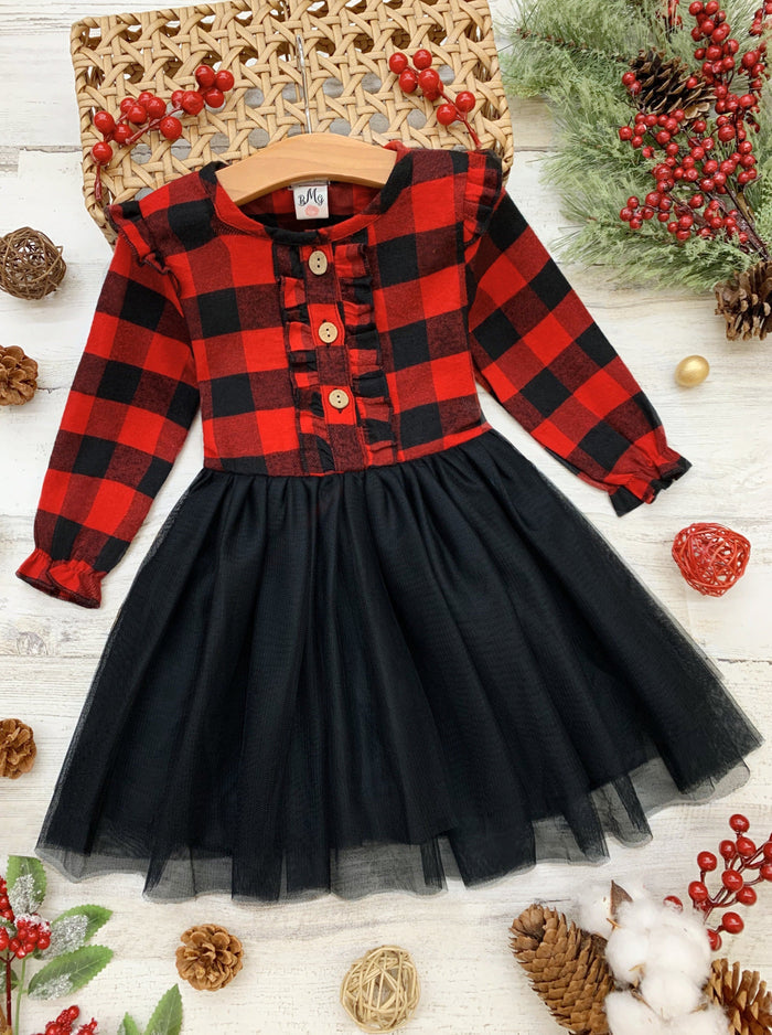 Little Girls Cute Fall Plaid Ruffled Tutu Dress - Mia Belle Girls