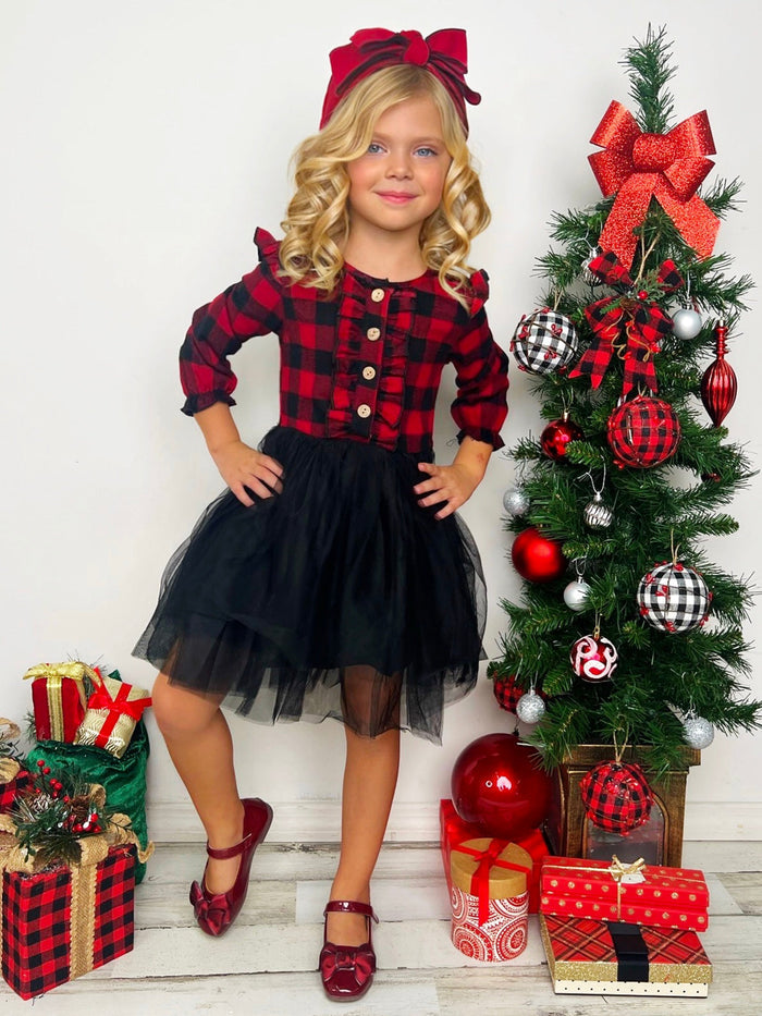 Little Girls Cute Fall Plaid Ruffled Tutu Dress - Mia Belle Girls