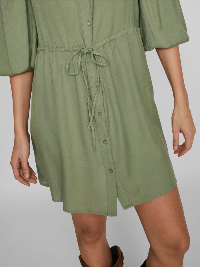 Pricilla O-Neck 7/8 Dress (Oil Green)