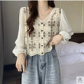 Puff Sleeve Floral Crochet Top - Fashionnsio
