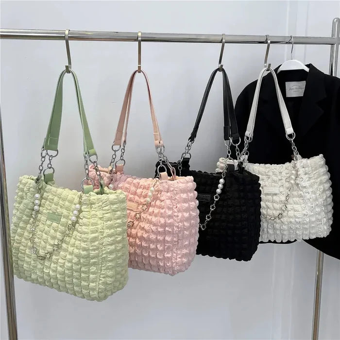 Pleated Bubble Tote Shoulder Bags fashionnsio