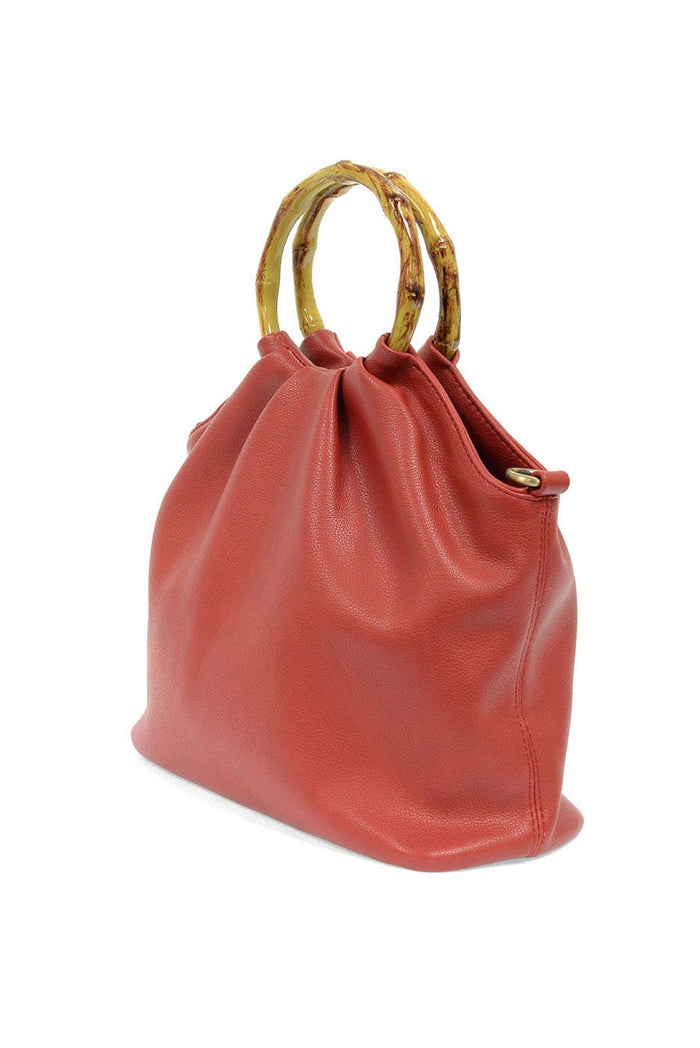 Red Natalie Bamboo Handle Pouf Bag