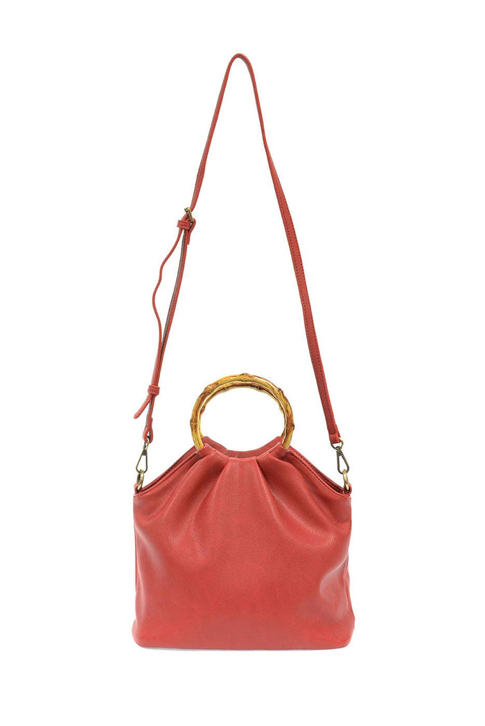 Red Natalie Bamboo Handle Pouf Bag