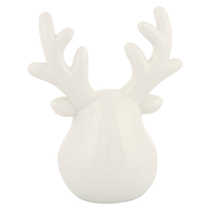 Reindeer Head Christmas Ornament White Ceramic Silver 20cm