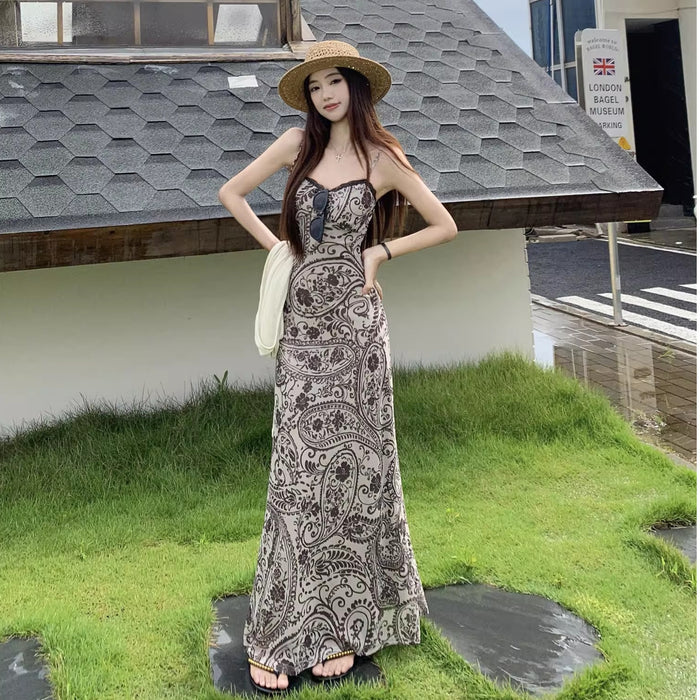 Retro Printed Lace Maxi Dress - Fashionnsio