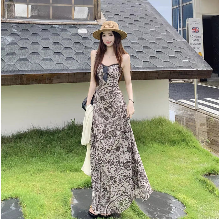 Retro Printed Lace Maxi Dress - Fashionnsio