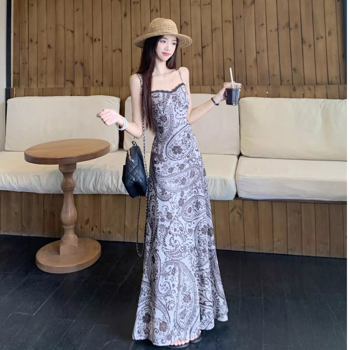 Retro Printed Lace Maxi Dress - Fashionnsio