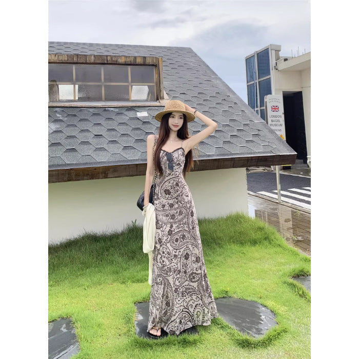 Retro Printed Lace Maxi Dress - Fashionnsio
