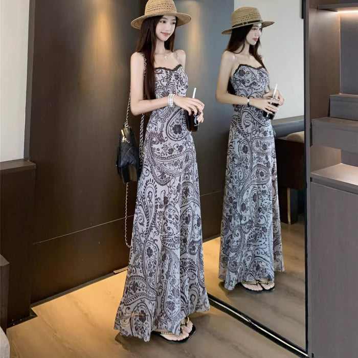 Retro Printed Lace Maxi Dress - Fashionnsio