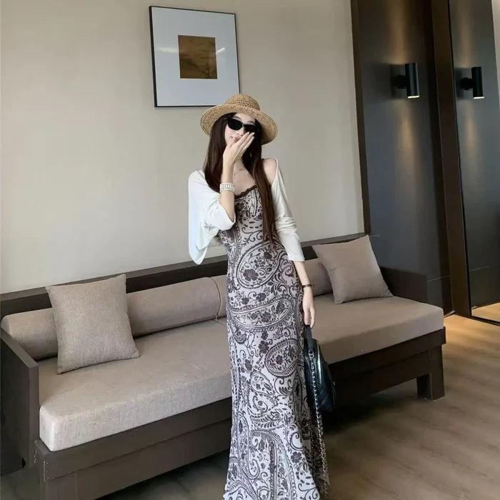 Retro Printed Lace Maxi Dress - Fashionnsio