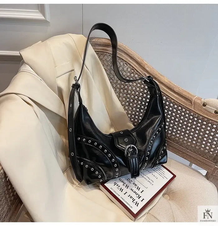 Retro Rivet Belt Buckle Shoulder Bags - Fashionnsio