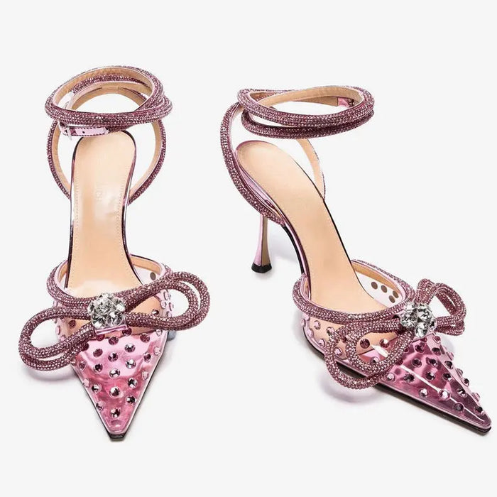 Rhinestone Bow Transparent High Heels fashionnsio