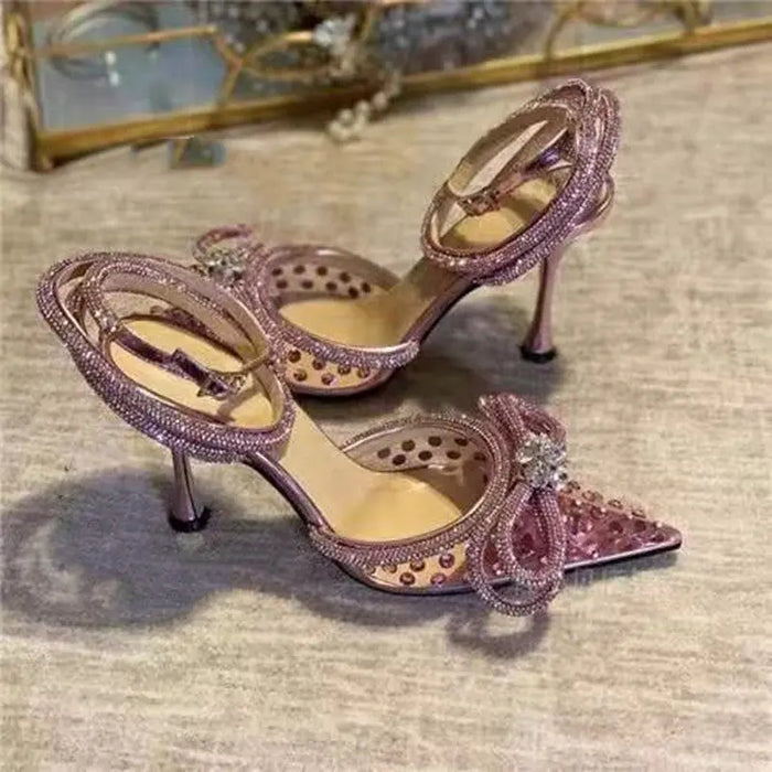 Rhinestone Bow Transparent High Heels fashionnsio