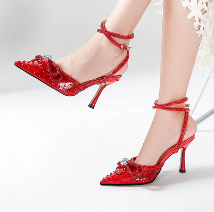 Rhinestone Bow Transparent High Heels fashionnsio