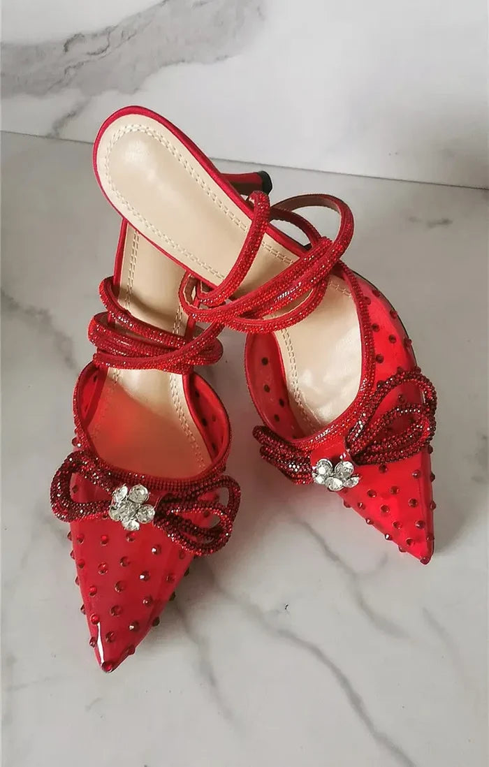 Rhinestone Bow Transparent High Heels fashionnsio