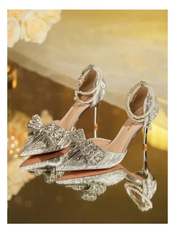 Rhinestone Butterfly Pearl Heels fashionnsio