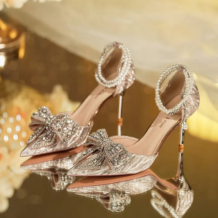 Rhinestone Butterfly Pearl Heels fashionnsio