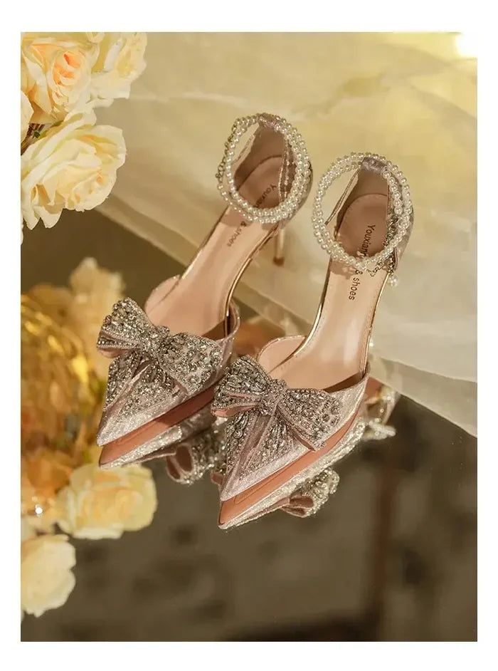 Rhinestone Butterfly Pearl Heels fashionnsio