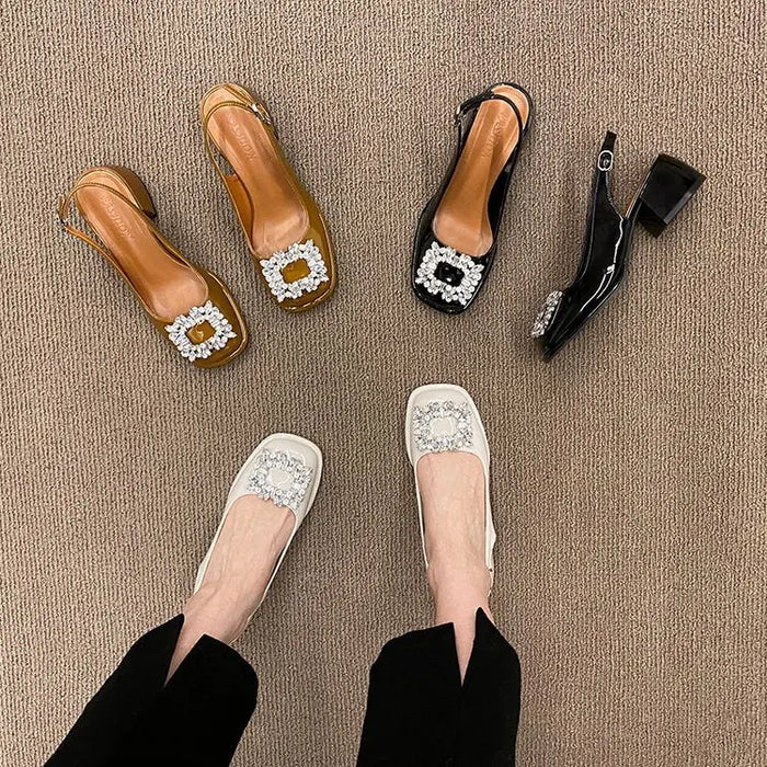 Rhinestone Buckle Chunky Heels fashionnsio