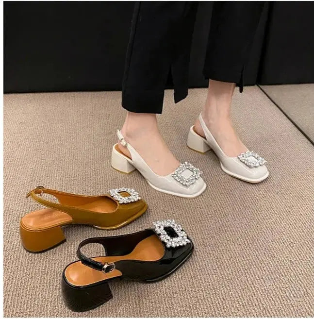 Rhinestone Buckle Chunky Heels fashionnsio