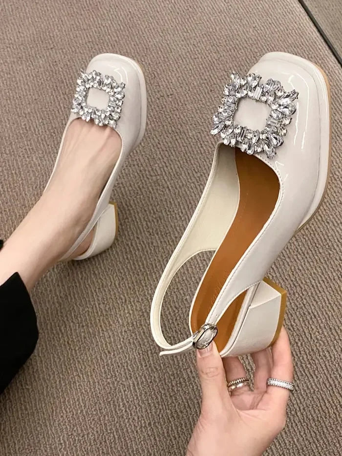 Rhinestone Buckle Chunky Heels fashionnsio