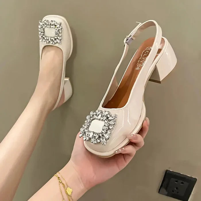 Rhinestone Buckle Chunky Heels fashionnsio