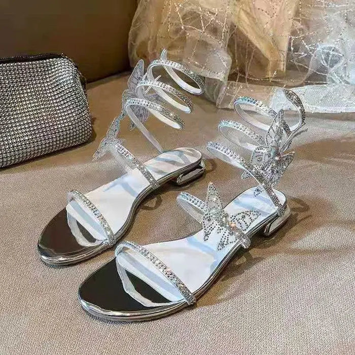 Rhinestone Winding Butterfly Low Heel fashionnsio