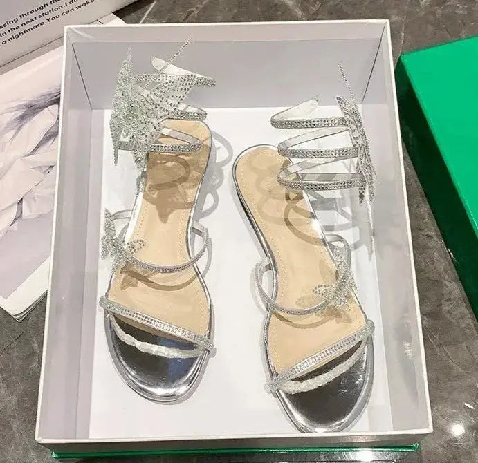 Rhinestone Winding Butterfly Low Heel fashionnsio