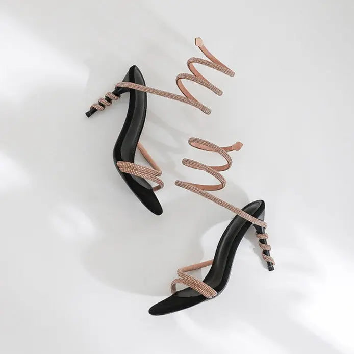 Snake Wrapped Rhinestone Winding Heels fashionnsio