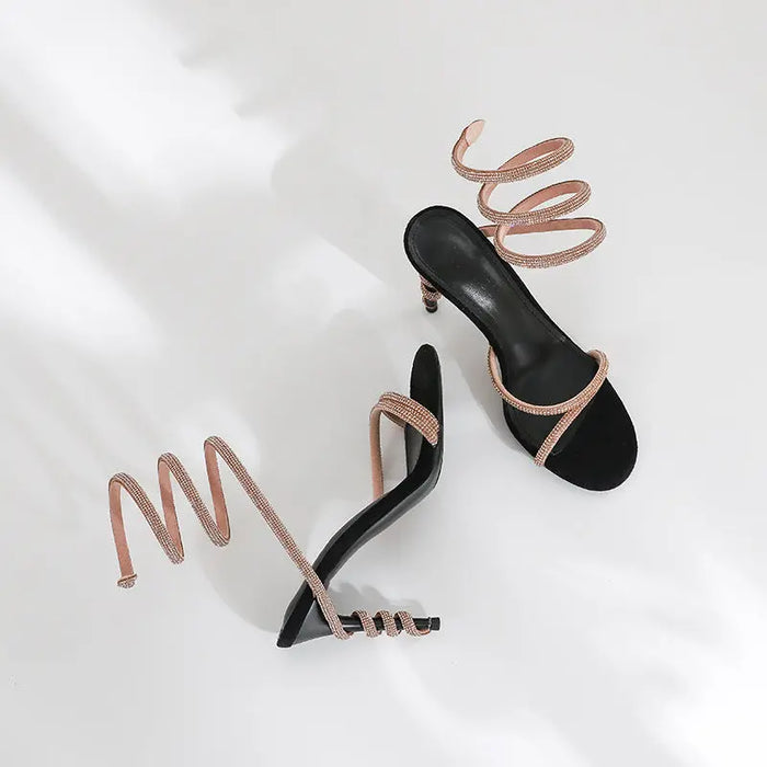 Snake Wrapped Rhinestone Winding Heels fashionnsio
