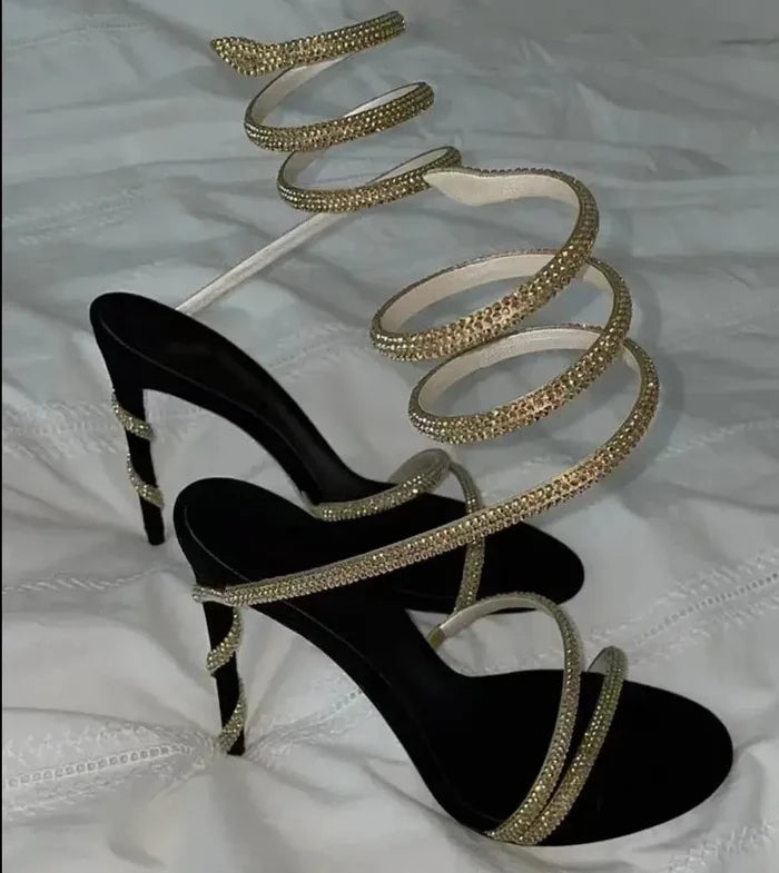 Snake Wrapped Rhinestone Winding Heels fashionnsio