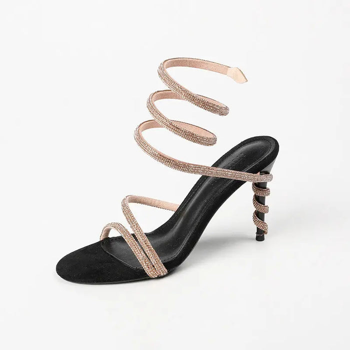 Snake Wrapped Rhinestone Winding Heels fashionnsio