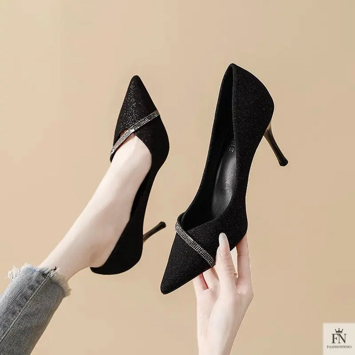 Rhinestone Sparkling Pointed Heels - Fashionnsio