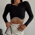 Rhinestone Tassel Knitted Crop Top fashionnsio