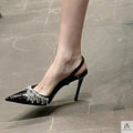 Rhinestone Tassel Pointed Heels - Fashionnsio