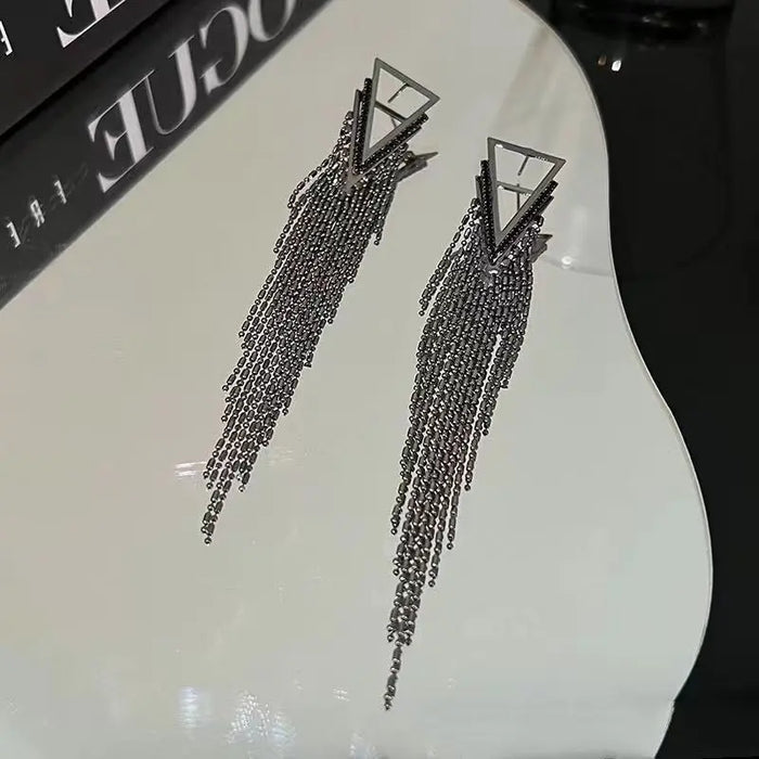 Rhinestone Tassel Triangle Drop Earrings fashionnsio