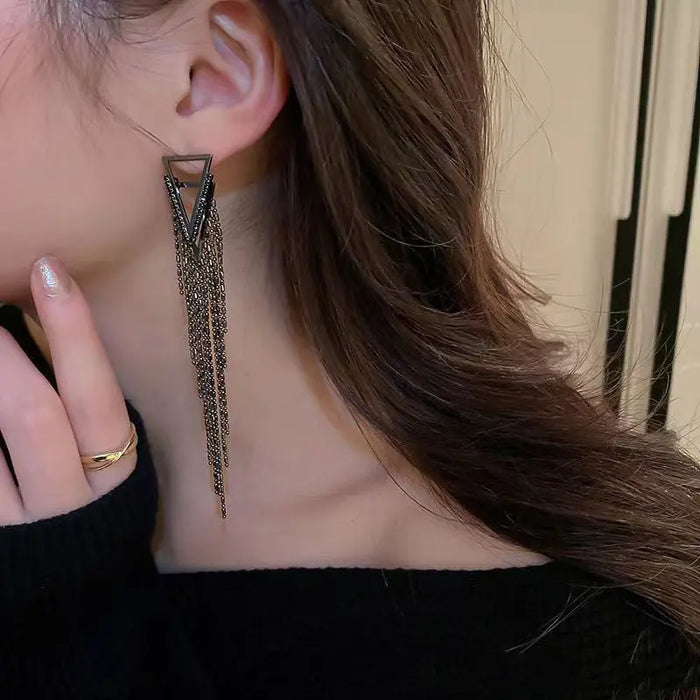 Rhinestone Tassel Triangle Drop Earrings fashionnsio