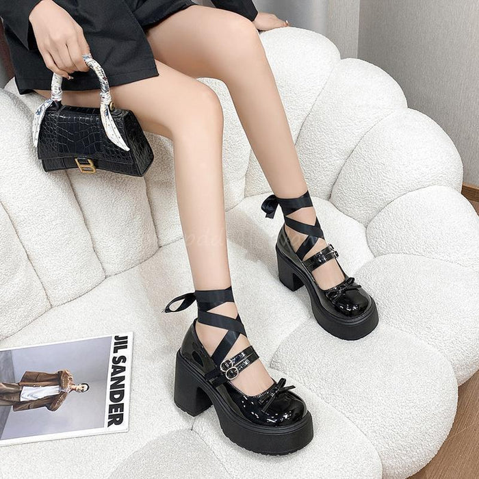 Ribbon Platform Mary Jane Heels - Fashionnsio