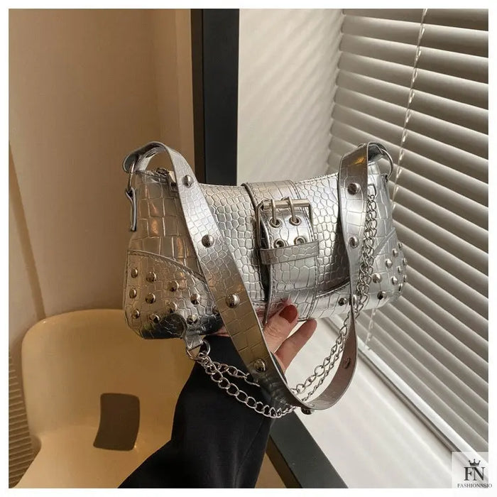 Rivet Chain Buckle Shoulder Bags - Fashionnsio