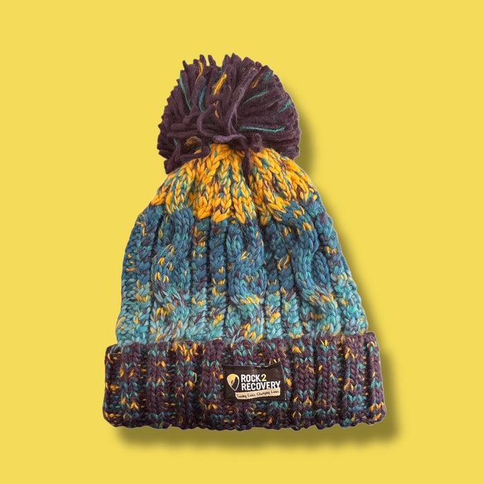 Rock2Recovery Adult Bobble Beanie Hat - Marina Splash