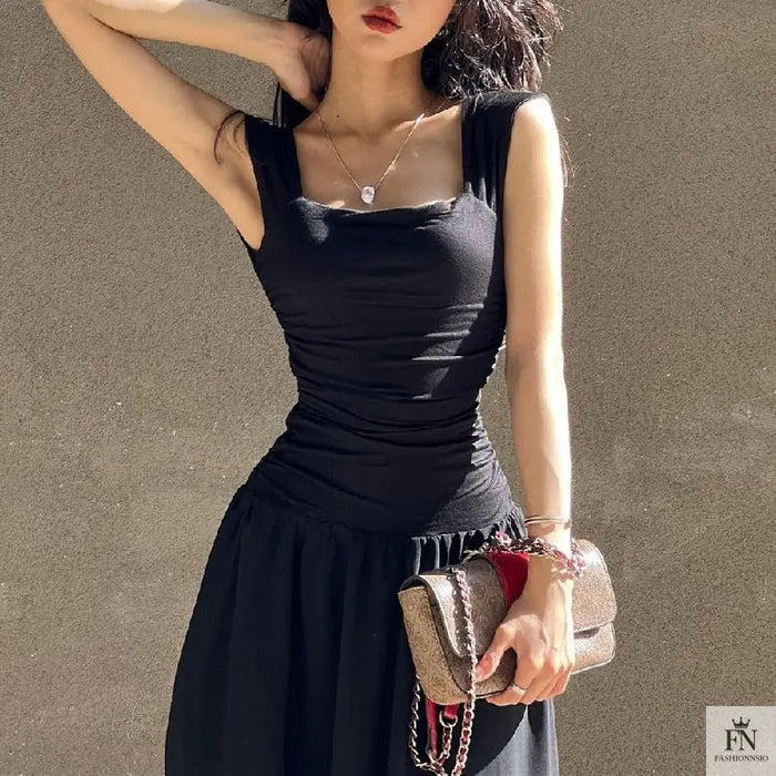 Ruched Waist Fit Maxi Dress - Fashionnsio