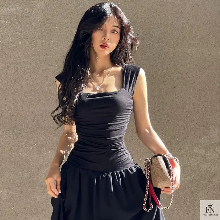 Ruched Waist Fit Maxi Dress - Fashionnsio