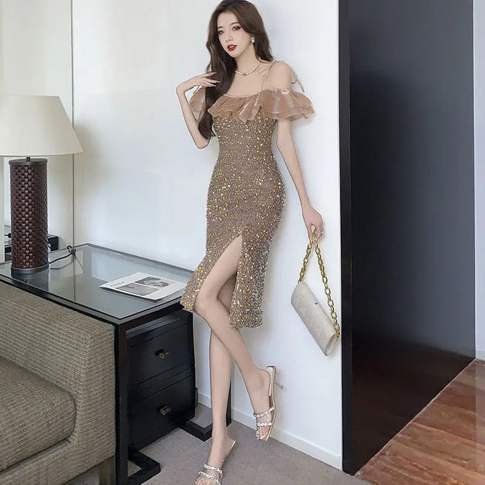 Ruffles Sequins Party Dress fashionnsio