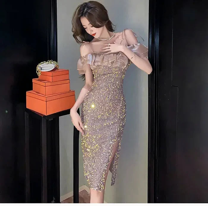 Ruffles Sequins Party Dress fashionnsio