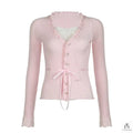 Ruffle Lace Knit Bow Top - Fashionnsio